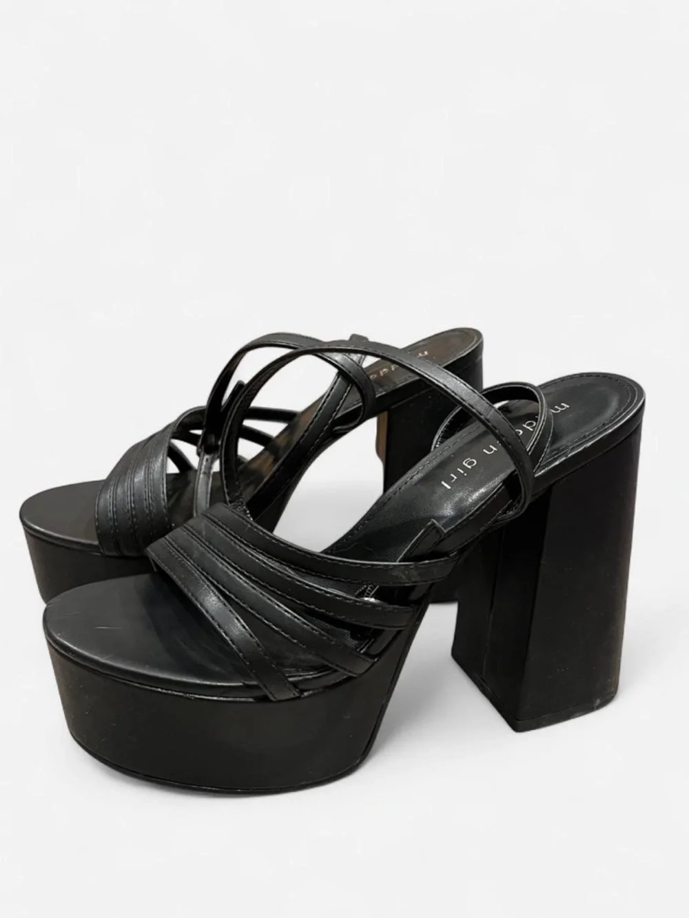 Madden Girl Black Strappy Platform Block Chunky Heels